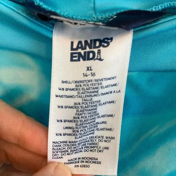 Lands End Girls Blue Tie Dye Swimsuit Board Shorts - Picture 3 of 5
